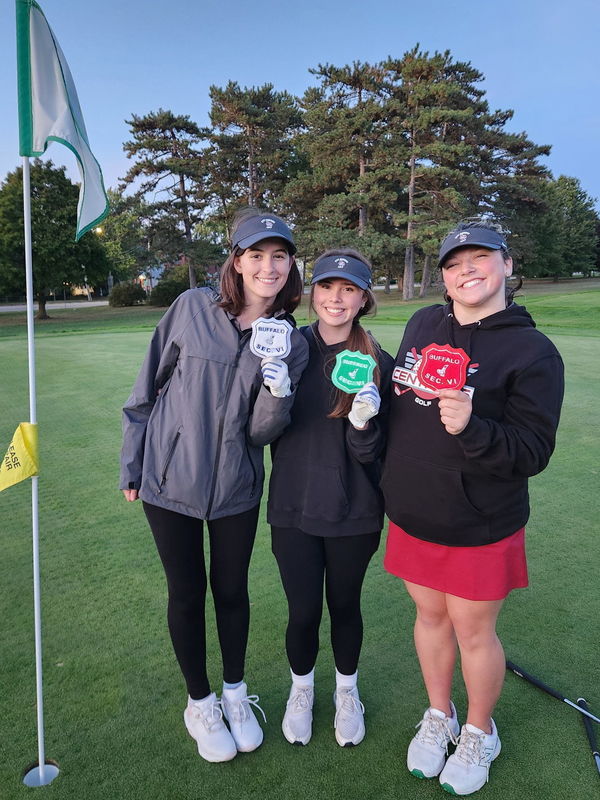 3 girl Golf Student Athletes Holding Patches 