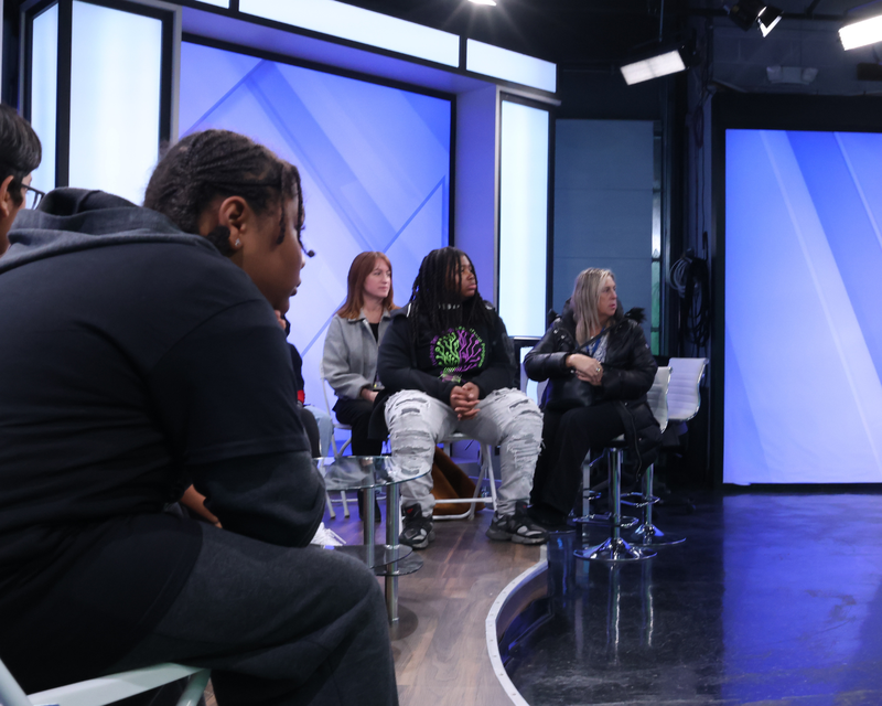 STLP Students sitting on set at WIVB Studios