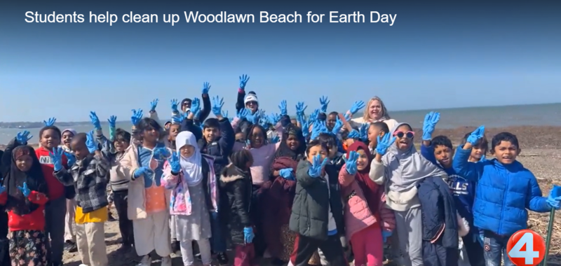 Students help clean up Woodlawn Beach for Earth Day