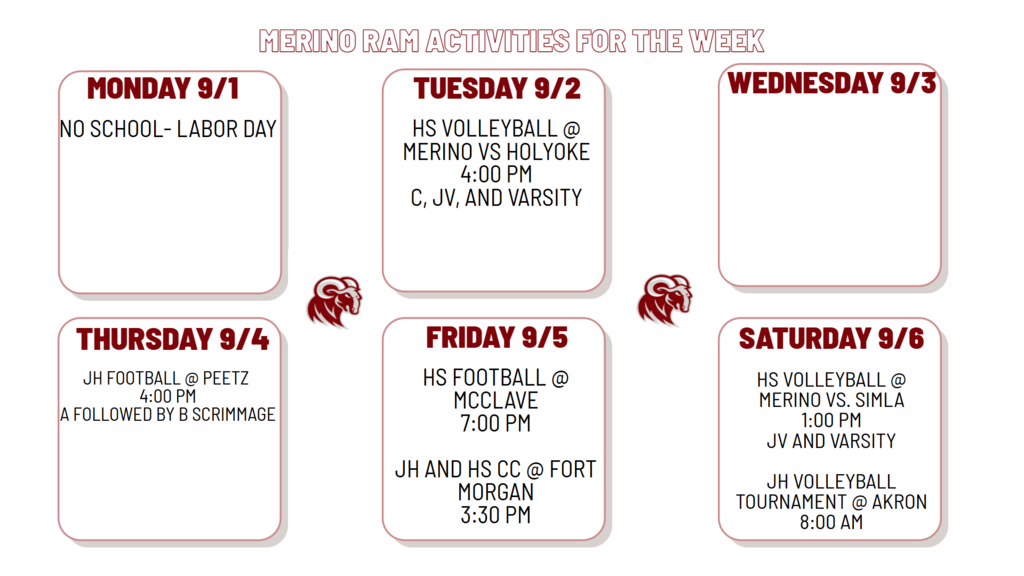 Activities for the week of Sept. 1st-Sept. 6th. Go Rams!