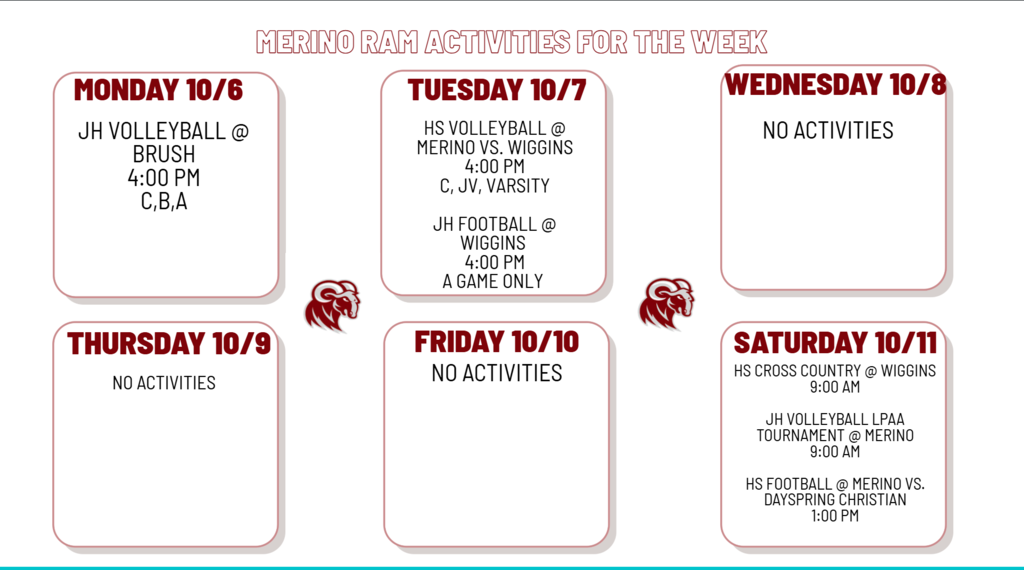 Activities for the week of Oct. 6th-Oct. 11th. Go Rams!