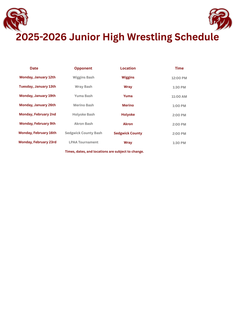Winter sports schedules