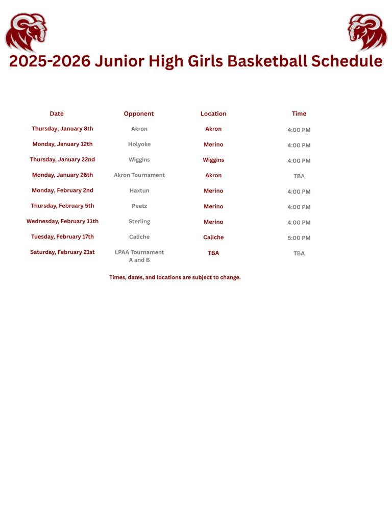 Winter sports schedules