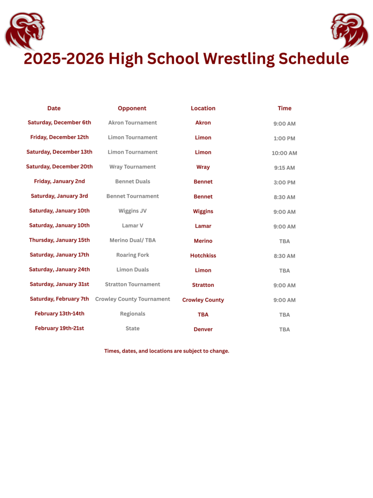 Winter sports schedule