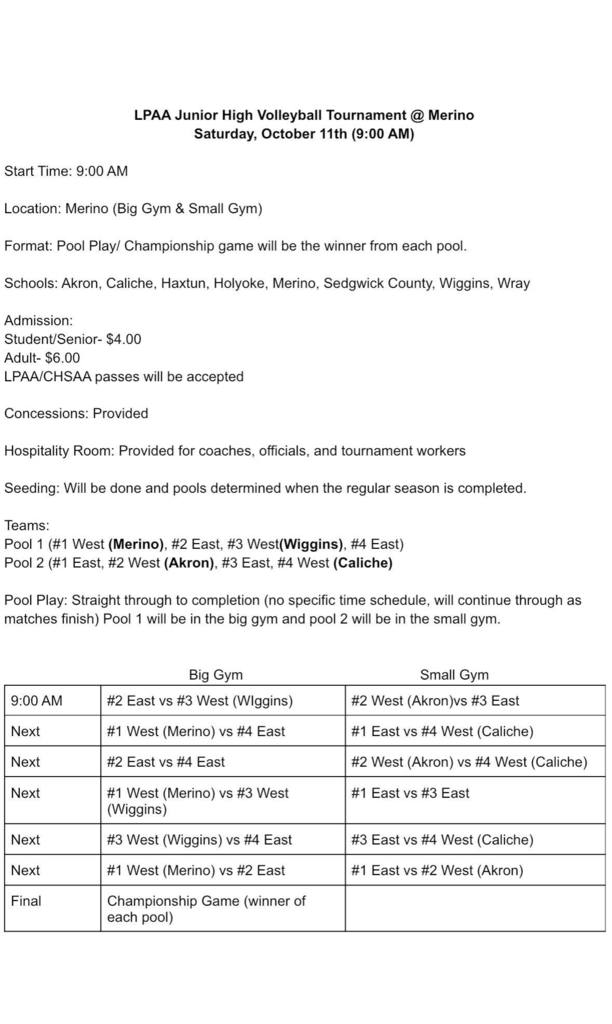 JH Volleyball Tournament Info