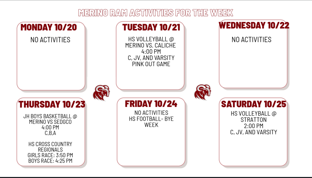 Activities for next week.