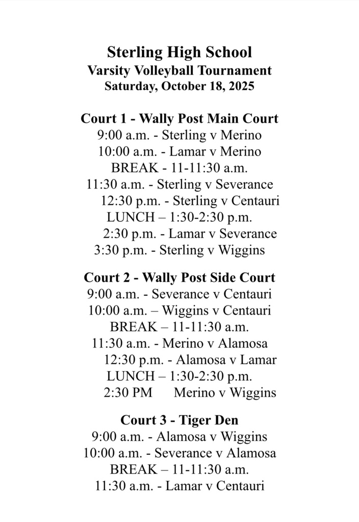 Sterling Tournament Schedule
