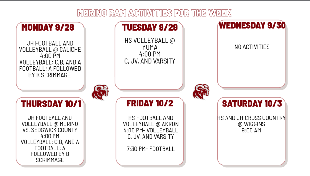 Activities for next week
