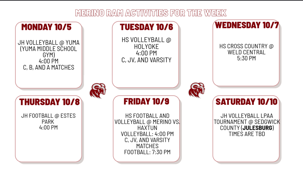 Activities for next week