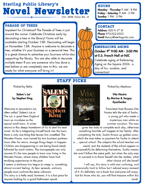 Sterling Public Library October Newsletter 1