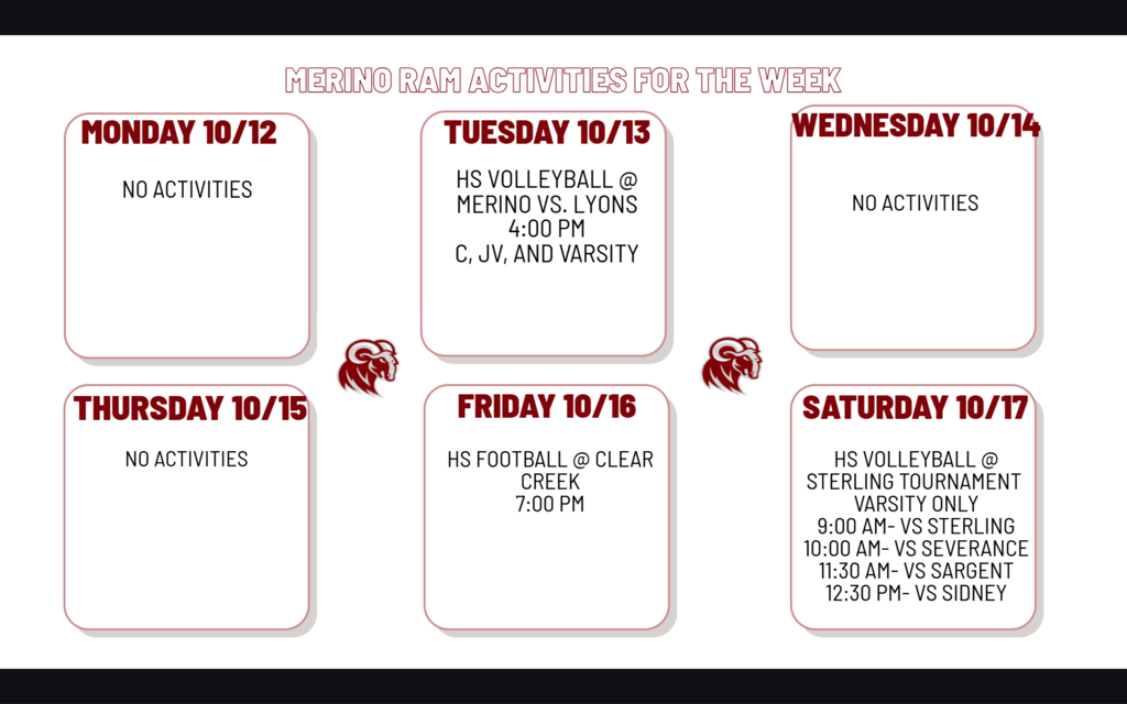 Activities for next week