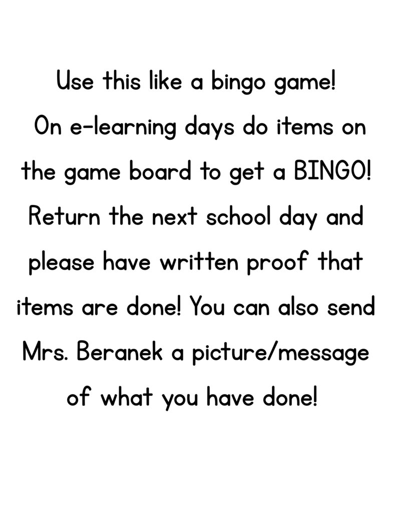 Use the picture, print or create your own to play BINGO.  