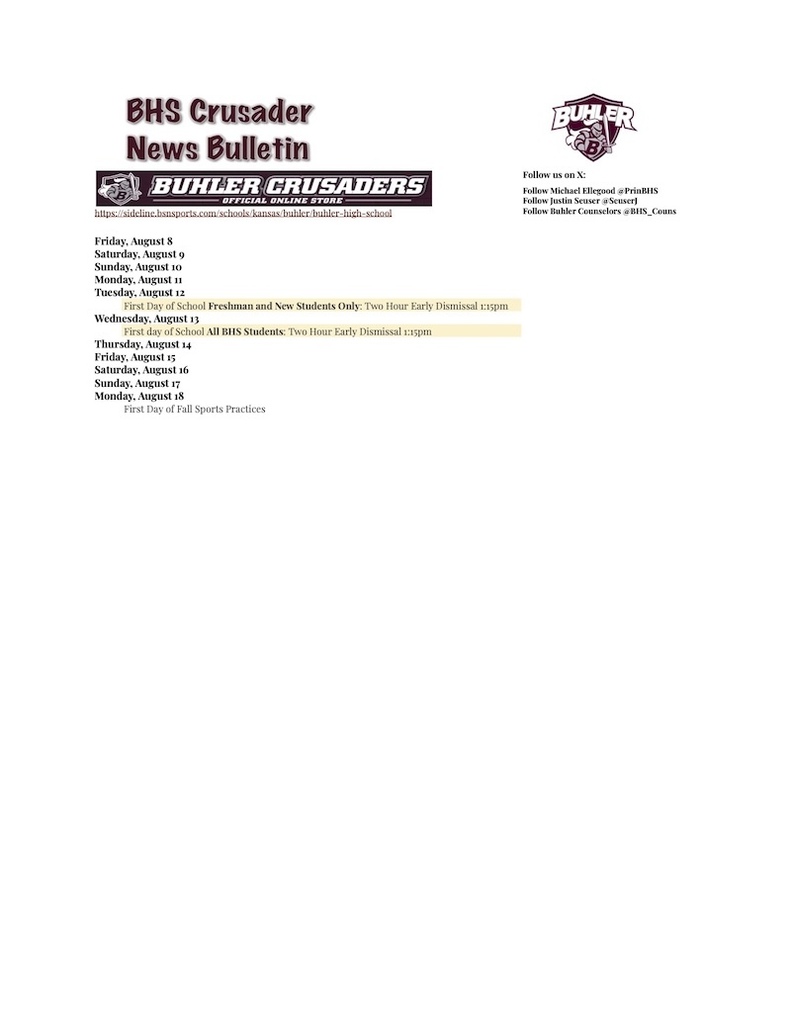 BHS Crusader News Bulletin