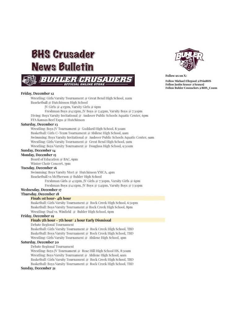 BHS Crusader News Bulletin