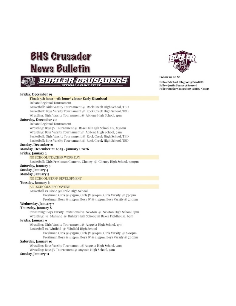 BHS Crusader News Bulletin