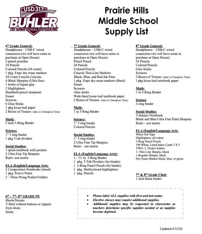 School Supply List