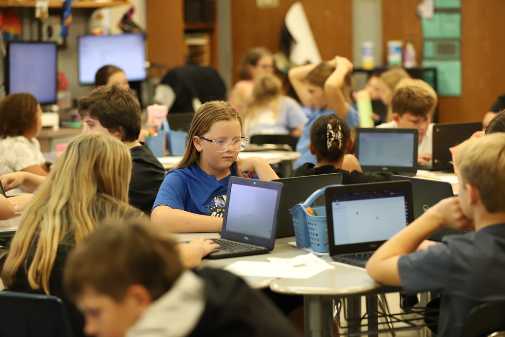Students working on computers in class