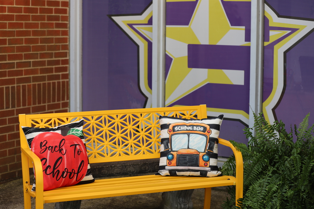 Back to School pillows on a bench