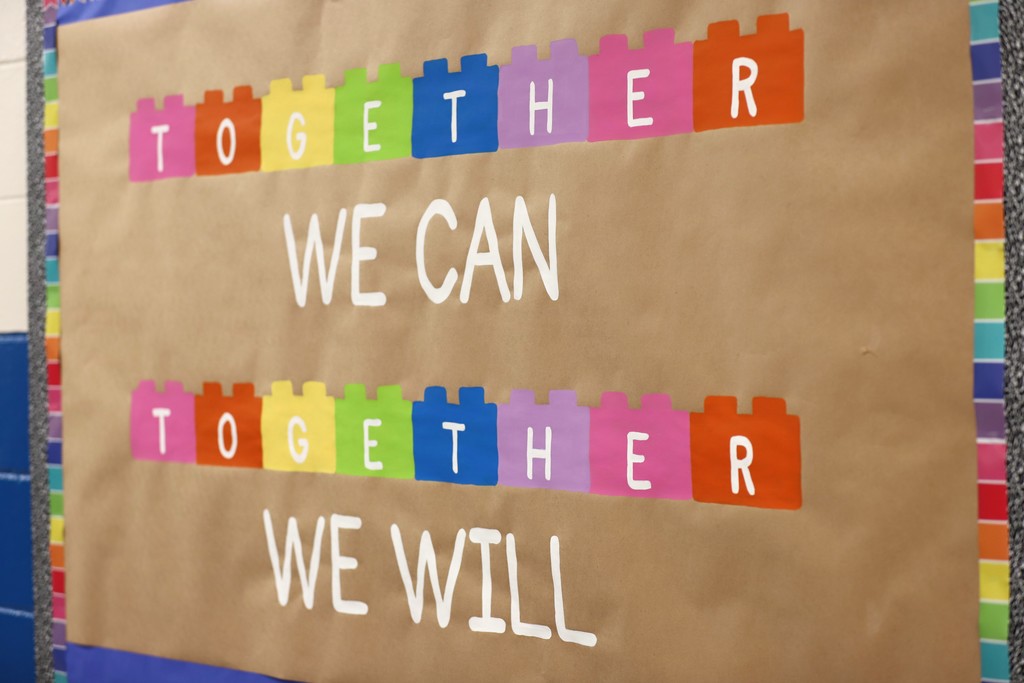 Painting of Together we can together we will with building blocks