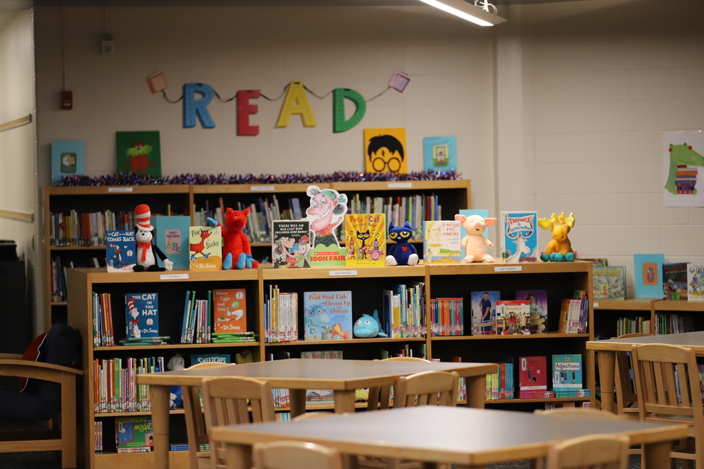 Library Books with character stuffed animals