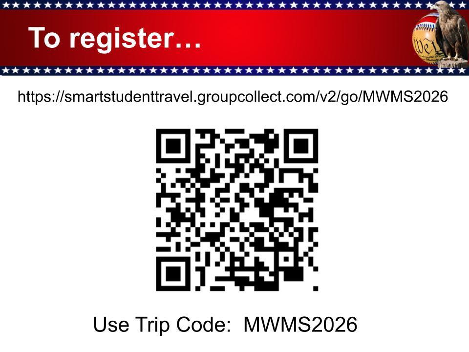 8th grade trip 2025-2026 Registration/Information