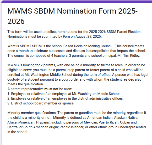 MWMS SBDM Nomination Form 2025-2026