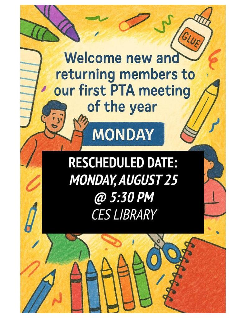 PTA Meeting (Monday, August 25) @ 5:30 PM