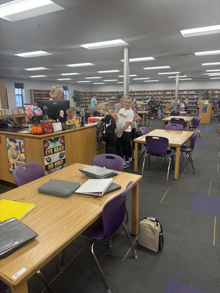 MWMS Book checkout with Mr. Foster's class