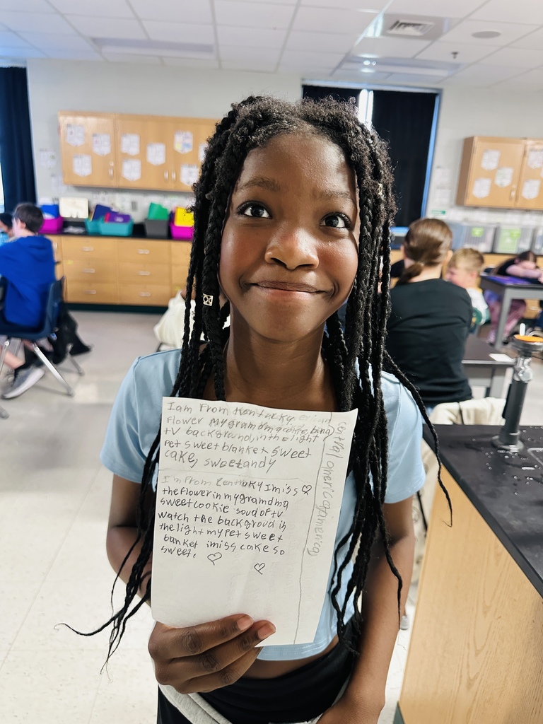 student with poem