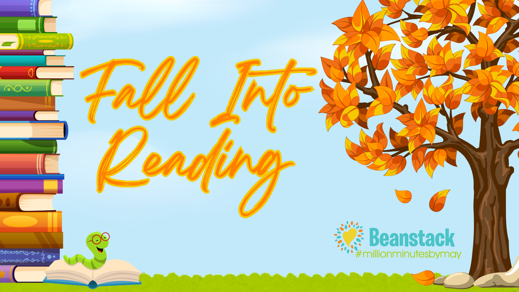 Fall Into Reading with a Stack of Books and Tree with Fall Colored Leaves