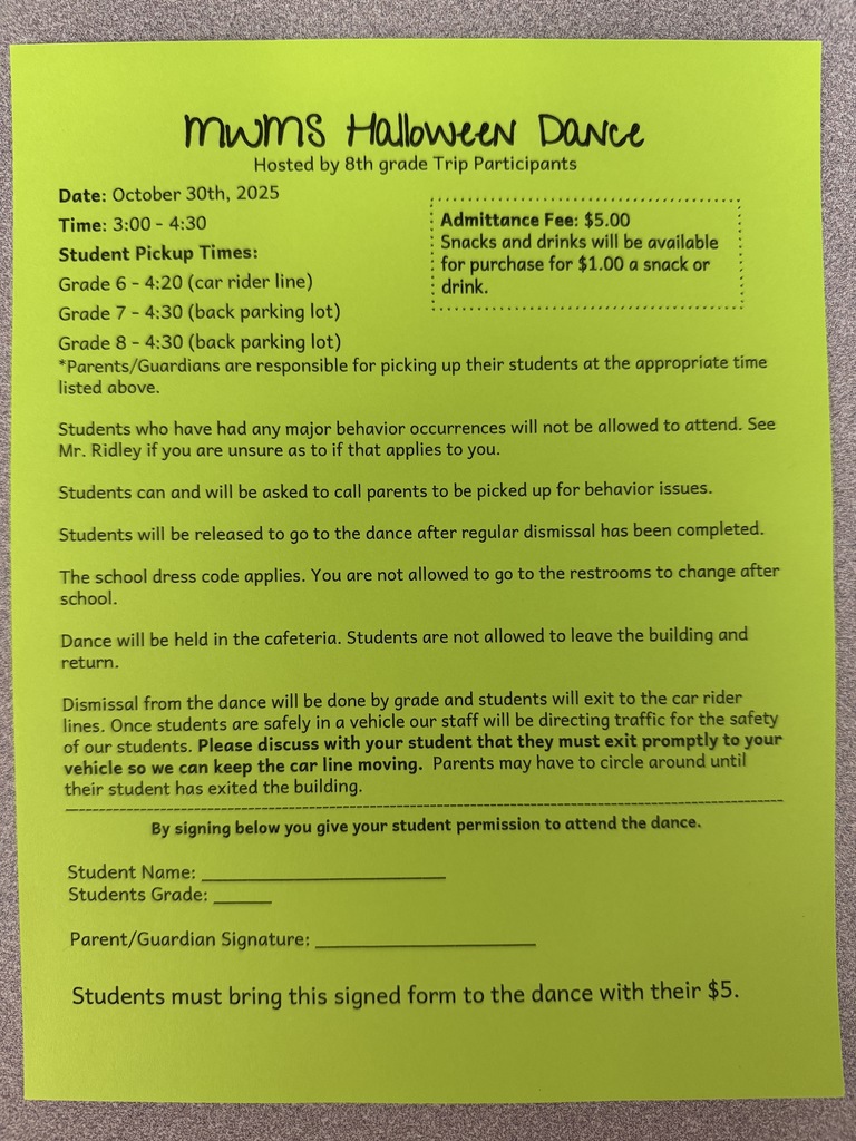 MWMS Halloween Dance Information