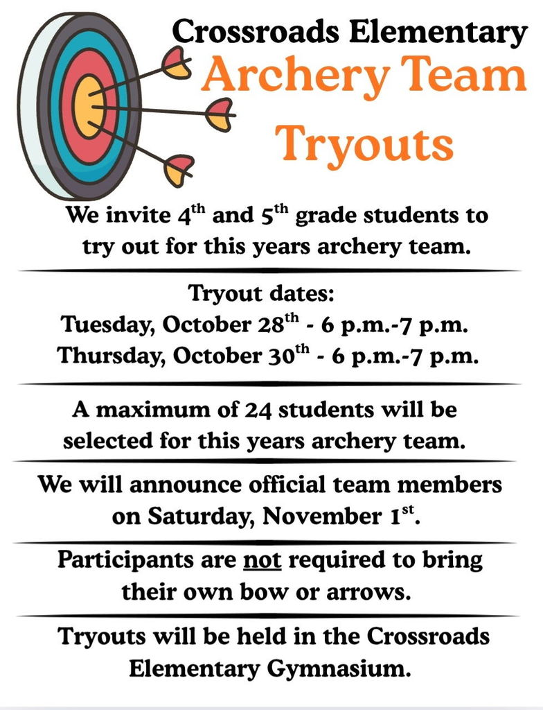 Archery Team Tryouts Reminder (October 29)