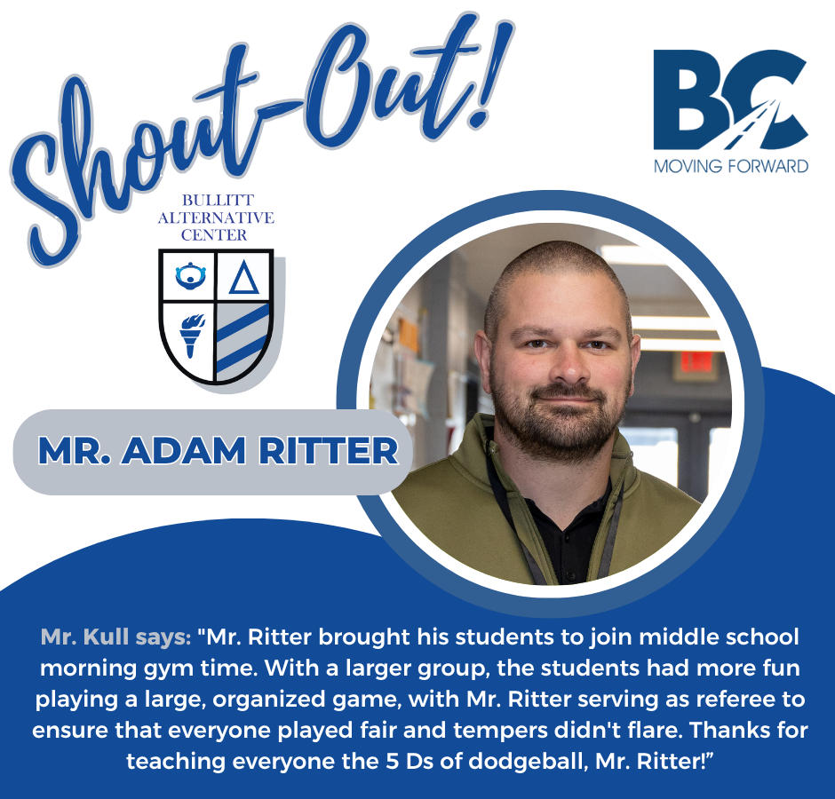 shout out to Mr. Ritter, at BAC; blue and white background with BAC and BCPS logo