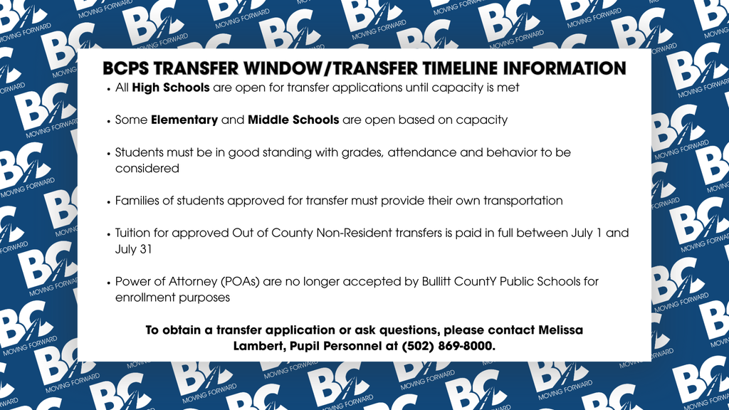 BCPS Transfer Window Info