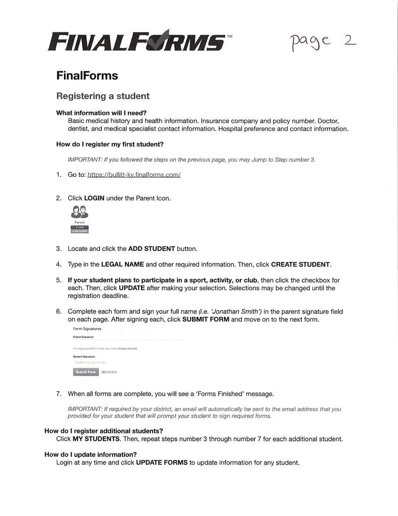 Instructions for FinalForms