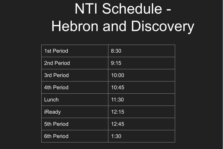 NTI schedule