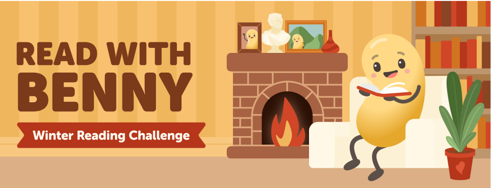 Picture of Benny Bean reading in front of a fireplace.