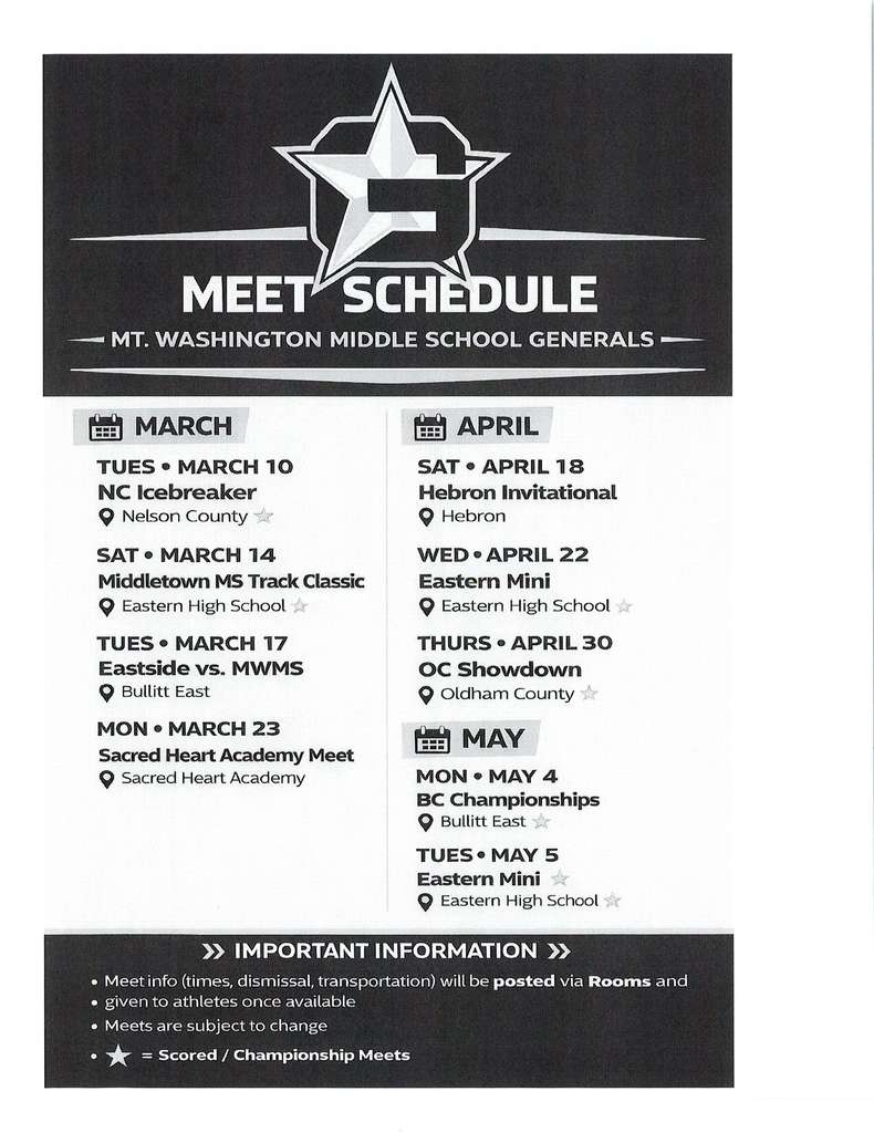 MWMS Track Schedule 2026