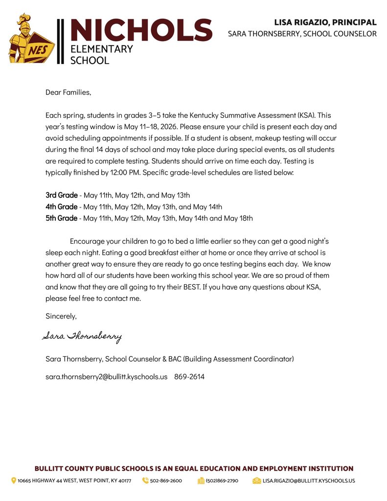 KSA Testing Letter