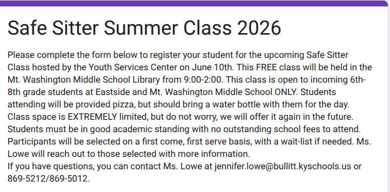 Safe Sitter Class
