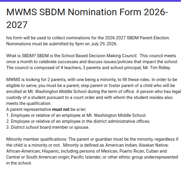 MWMS SBDM Parent Nominations