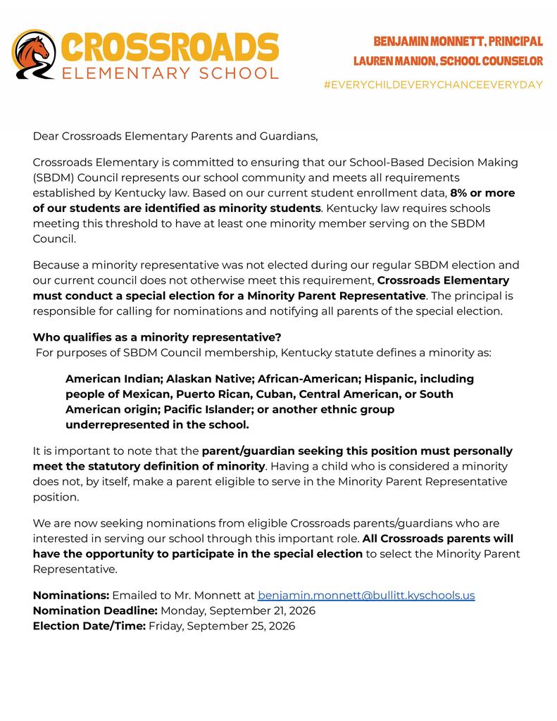 SBDM Minority Parent Election