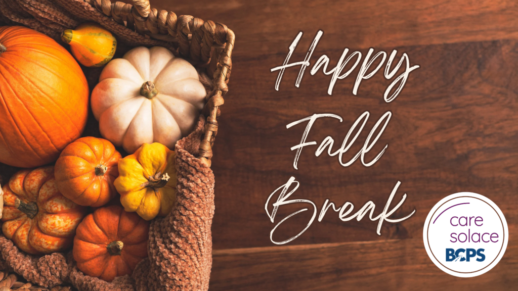 Happy Fall Break with pumpkins and a reminder of our Care Solace partnership