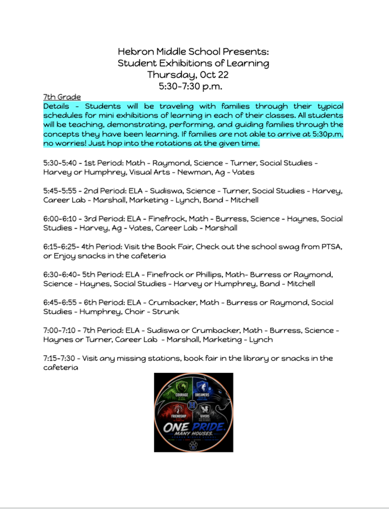 7th Grade Schedule