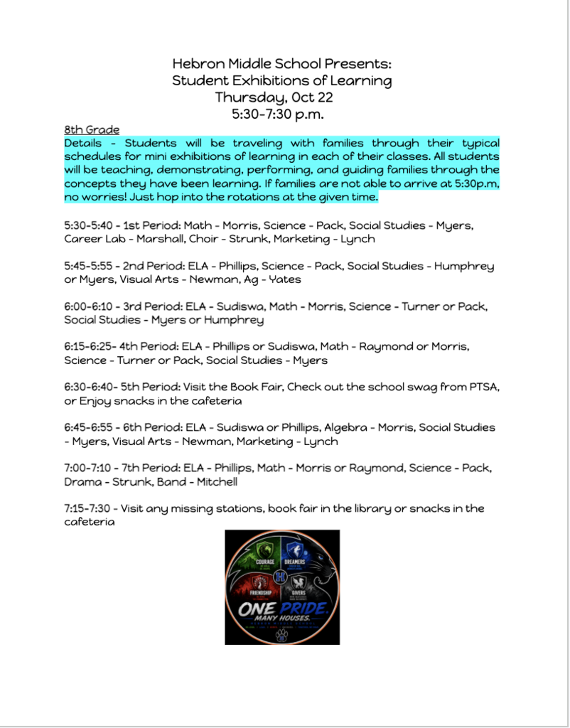 8th Grade Schedule