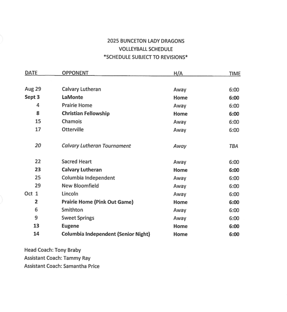 Volleyball Schedule