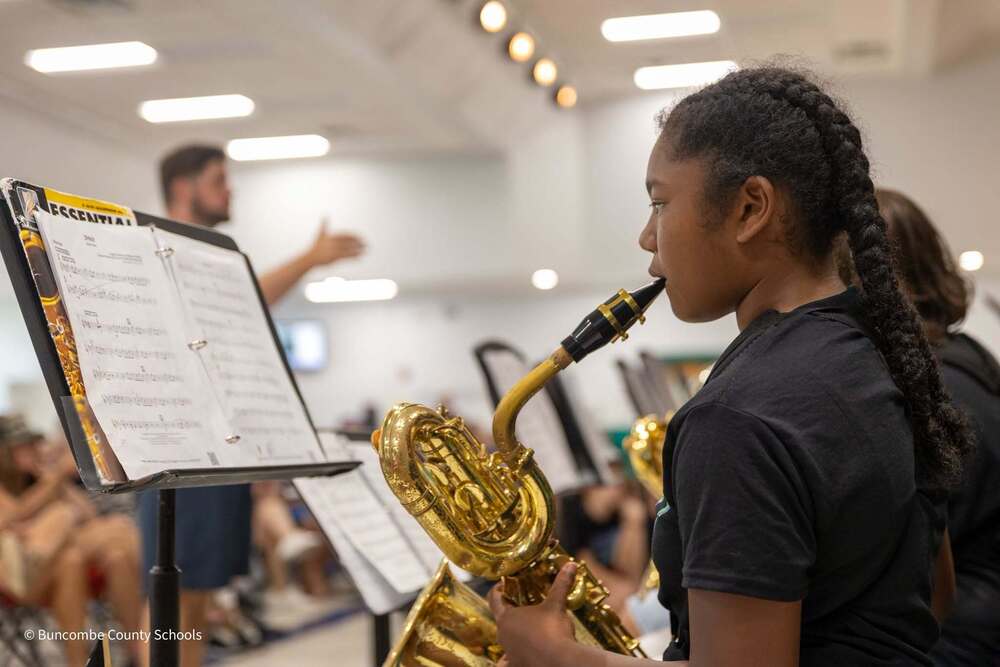 Cane Creek Middle student playing the saxophone. 