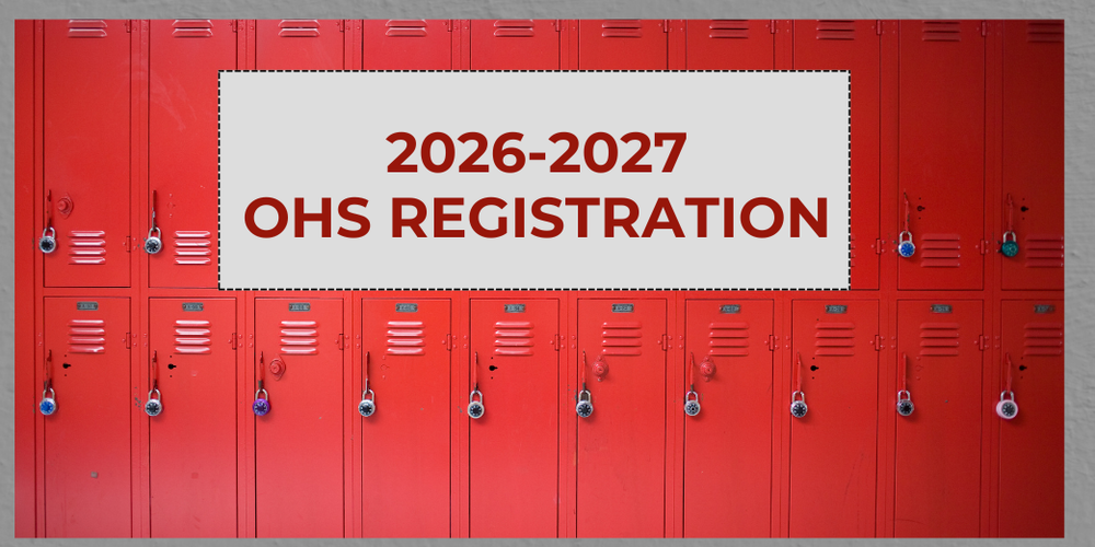 red school lockers with text overlay that reads "2026-2027 OHS Registration"