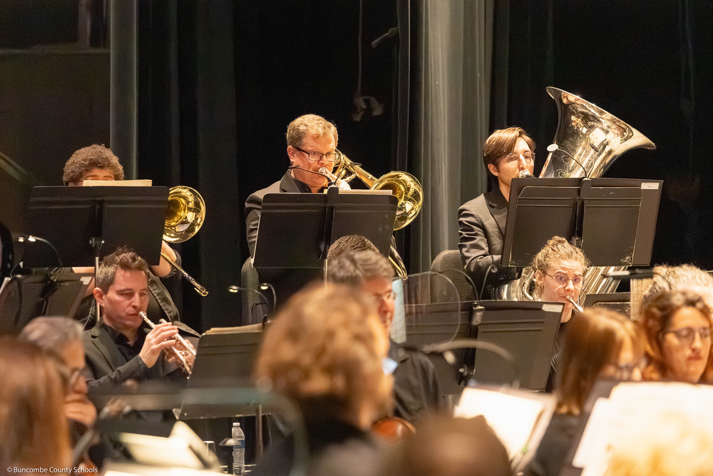 A trombonist plays during the Young People's Concert.
