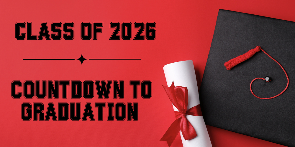 pic of graduation cap and diploma with text that reads Class of 2026: Countdown to Graduation